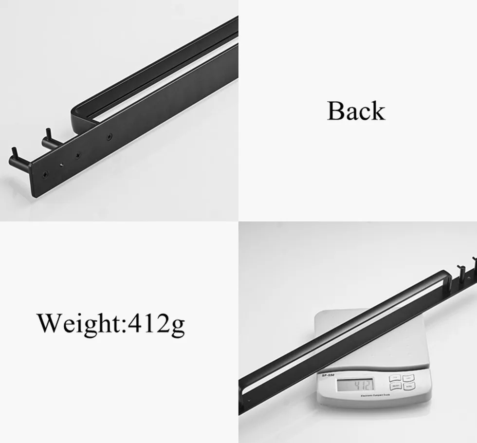 Вешалка для полотенец в ванную комнату с крючками алюминиевая черная вешалка