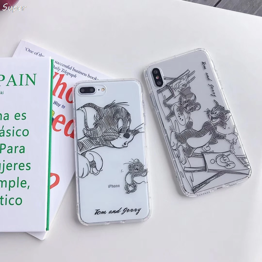 Прозрачный чехол для телефона из ТПУ с милым рисунком Тома Джерри Apple iPhone X 10 XS Max Xr