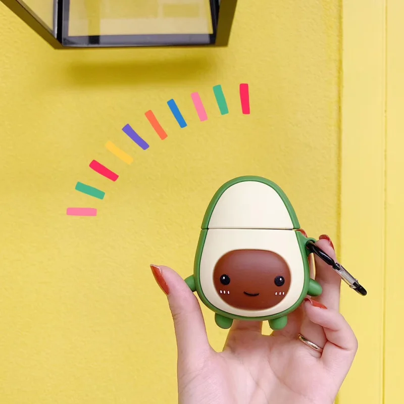 Для AirPods чехол милый 3D мультфильм авокадо наушники чехол для Apple Airpods 2 силиконовые наушники чехол для Air pods Earpods ремешок
