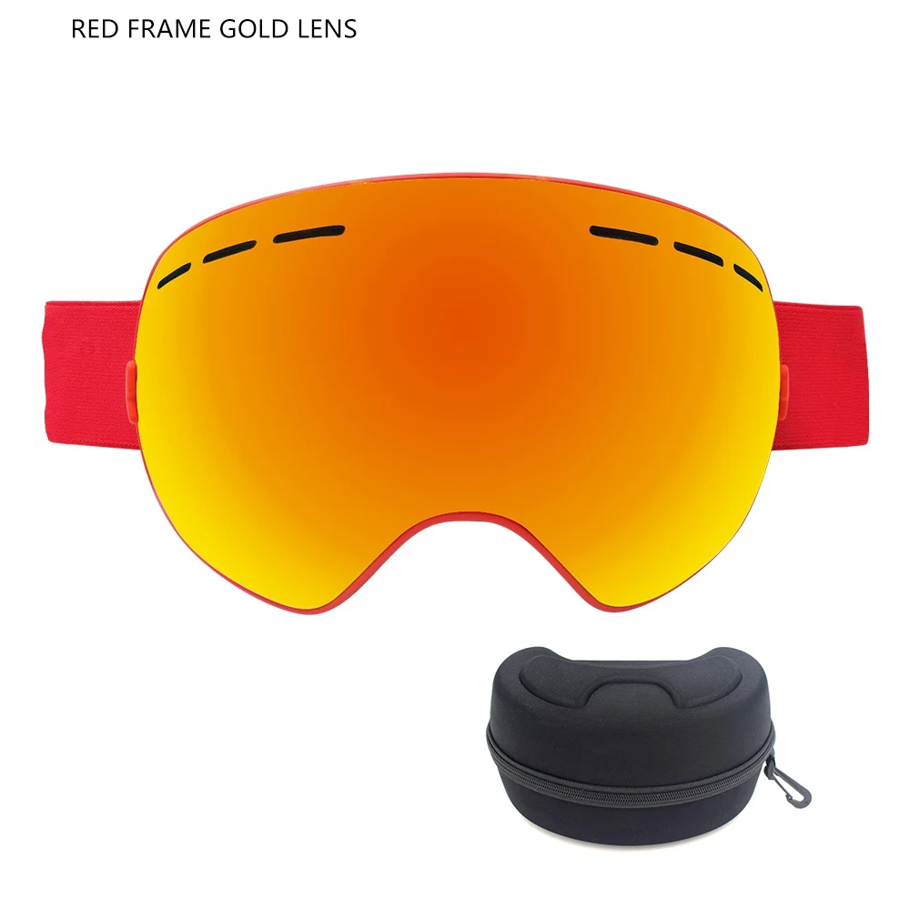 Red Frame Gold Len Профессиональные взрослых ветрозащитные лыжные очки Восхождение двухэтажный сноуборд Лыжный Спорт очки Альпинизм Анти-туман объектив очки - Цвет: Red Frame Gold Len