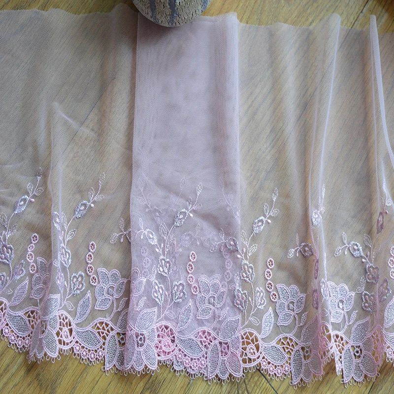 25 см Ширина (2Yds/Лот) с вышивкой цвета: розовый и тёмно-зеленой сеточкой сверху