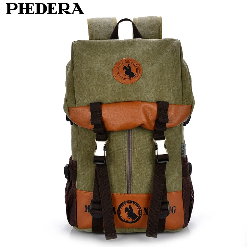 PHEDERA Большой Вместительный холщовый мужской рюкзак дорожный Винтажный Мужской