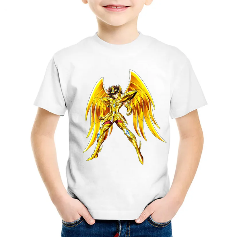 Модные детские футболки золотого цвета с принтом героев мультфильма Saint Seiya
