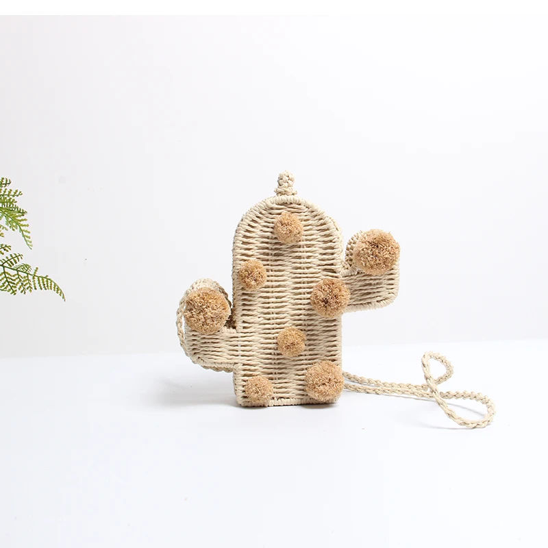 Летняя Пляжная Сумка женская кактус соломенная сумка богемная мини Pom для