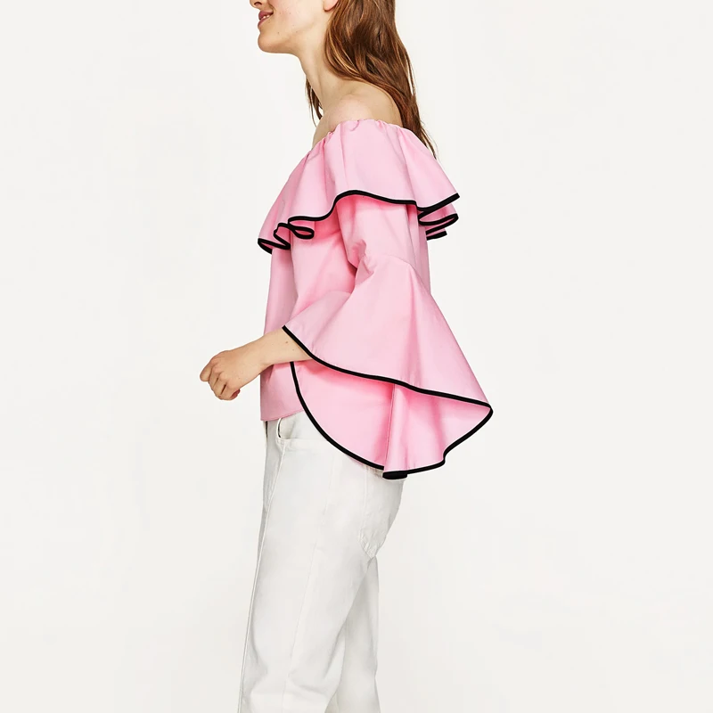 NYMPH Women Shirts Blouse Plus Size 2017 Fashion Summer New Casual Women's with Ruffles Butterfly Sleeve Slash neck Tops |