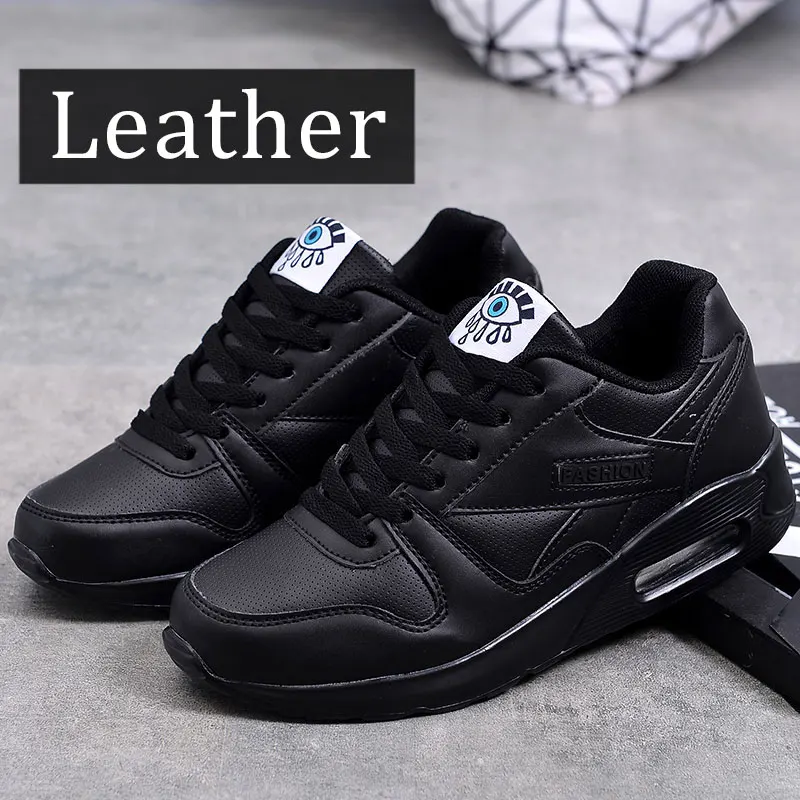 Black Leather MWY/женская повседневная обувь; вулканизированные женские модные кроссовки; Zapatillas De Mujer; дышащая обувь на шнуровке для отдыха; обувь на плоской подошве - Цвет: Black Leather