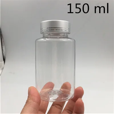 150 ml 30 шт 50 100 250 мл пустые Прозрачные Пластиковые Упаковочные бутылки для конфет с серебряной крышкой для специй, пищевые уплотнения, образцы, контейнеры для таблеток - Цвет: 150 ml
