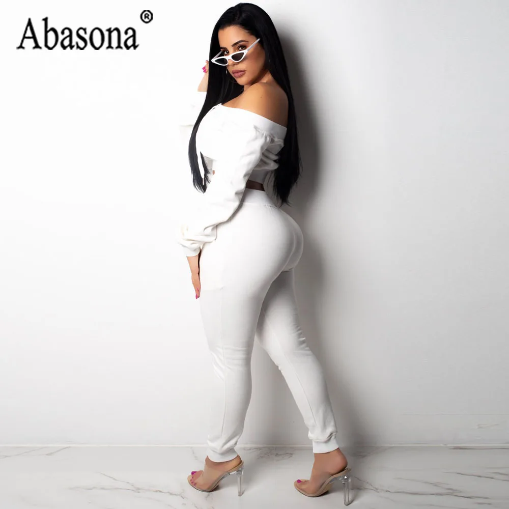 Abasona женский белый комбинезон комплект из 2 предметов наряды женский сексуальный бандаж голые плечи комбинезон с длинными рукавами Открытый комбинезон для клуба