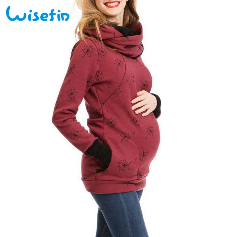 Wisefin Одежда для беременных для женщин, топы с капюшоном в горошек, футболка, зимнее Грудное вскармливание, осенняя Футболка для беременных - Цвет: Red