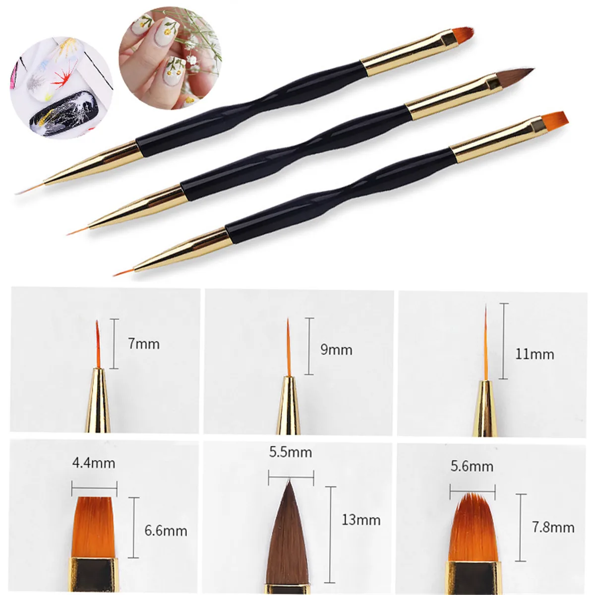 

Double Ended Liner Tool Nail Brush Drawing Painting Flower Pen Metal 3D Shaping Nail Art Brushes Manicure Ultra Thin Stripe Line