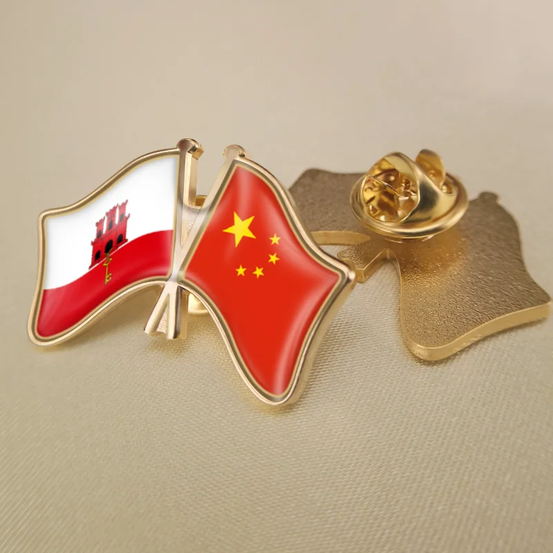 

Gibraltar and China Crossed Double Friendship Flags Lapel Pins Brooch Badges