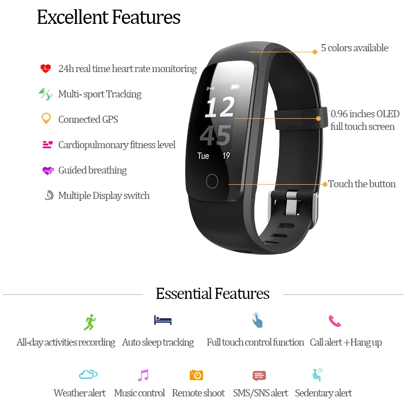 Azhuo ID107 плюс HR Bluetooth Smart Браслет монитор сердечного ритма браслет ID107Plus Мульти