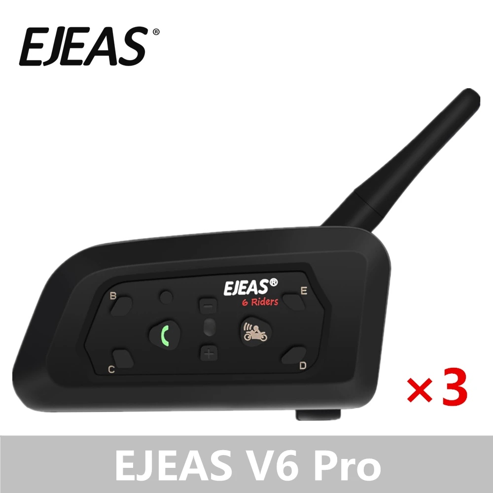 

3 Packs EJEAS V6 Pro Intercom Helmet Bluetooth Headset 850mAh Intercomunicador Microphone Phone MP3 GPS 1200m For 6 Riders