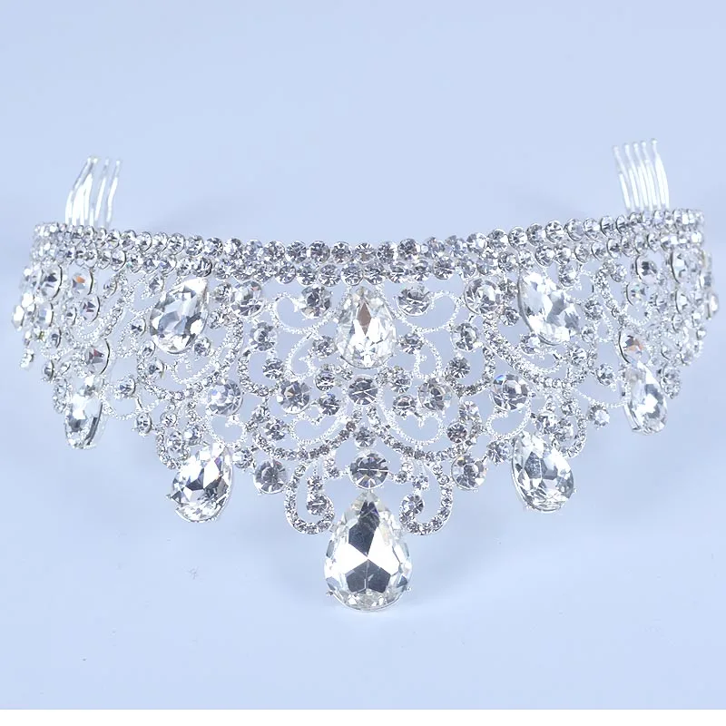 silver Новинка, большая Европейская свадебная тиара, полутиара, короны, посеребренные Австрийские кристаллы, большая королевская тиара, свадебные аксессуары для волос - Окраска металла: silver