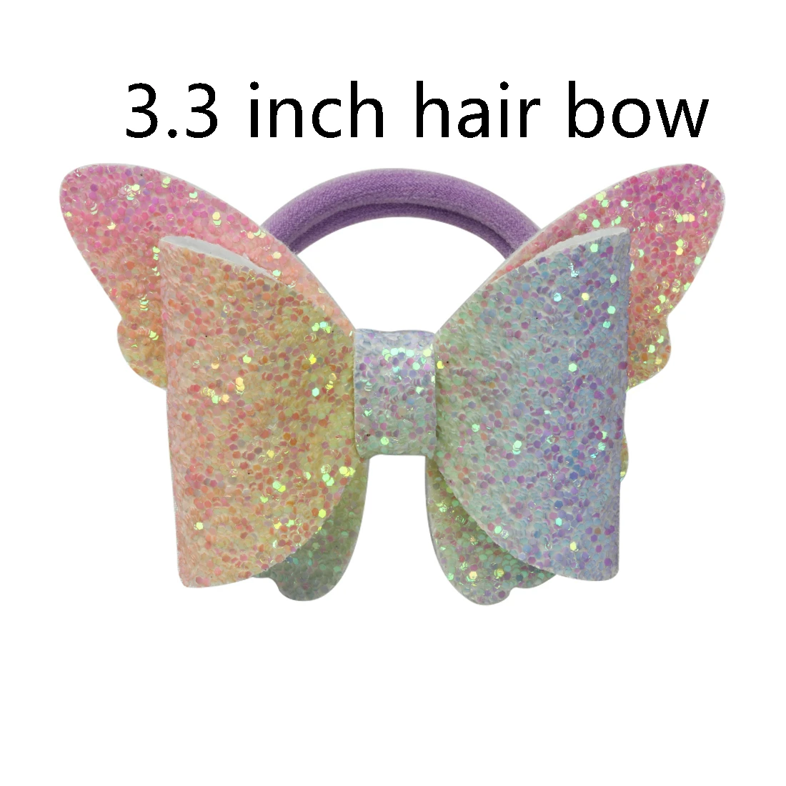 butterfly-1 1 PC Child Hair Bow Tie Elastic Hair Band Glitter Hairbow Rope Rainbow Sequin Sparkly 3 Inch Bows Mermaid Girls Sweet Headwear - Цвет: butterfly-1