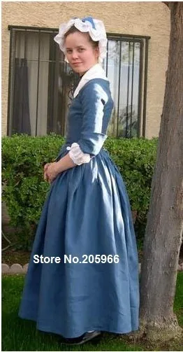 Выполненное на заказ-голубое льняное платье в викторианском стиле для периода