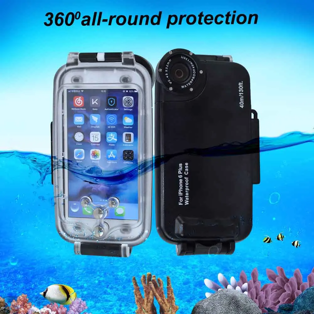 Для iPhone 6 6s 7 8 Plus чехол для дайвинга Профессиональный [40 m/130ft] Серфинг Плавание Сноркелинг Фото Видео Водонепроницаемый Чехол - Цвет: 6 6s plus Black