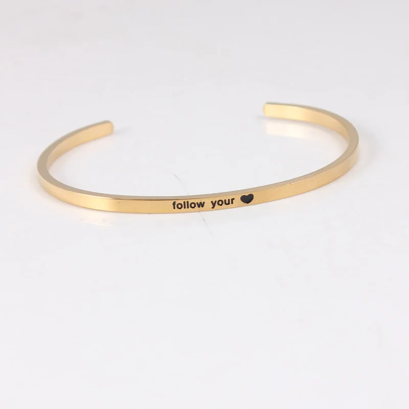 

201 Stainless Steel Open Cuff Bracelets Bangles Gold GO FOR BROKE Inspirational Mantra Bracelets For Women