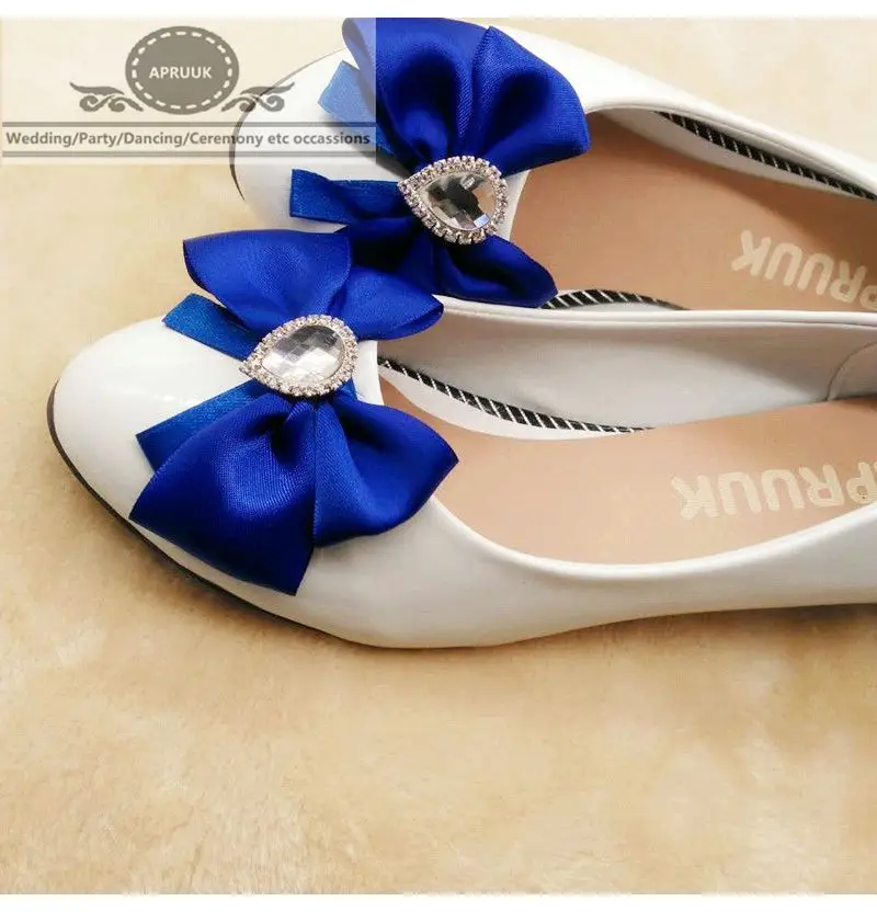 Свадебные туфли на низкой танкетке 3 см Цвет королевский синий белый Женские