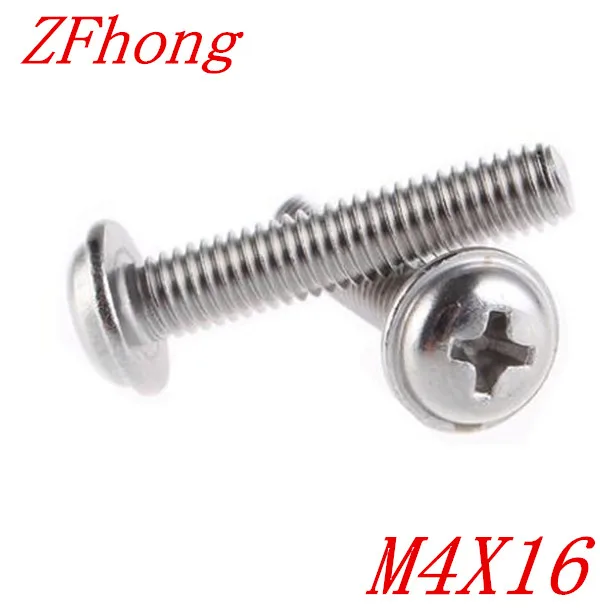 

100PCS M4*16 M4 x 16 304 Stainless Steel Phillips Pan Washer Head Machine Screw