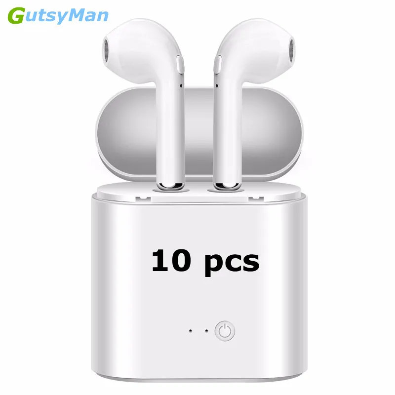 GutsyMan 10 шт. i7s TWS мини беспроводные Bluetooth вакуумные стереонаушники гарнитуры с зарядкой высокая подача энергии