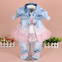 girl clothes sets fashion lace denim jackett shirtjeans 3pcs toddler girl outfits kids suits baby girls birthday clothing sets
