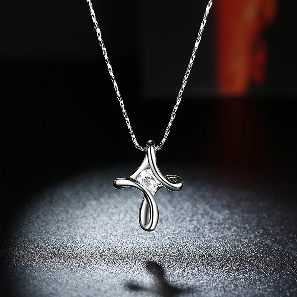 Новая подвеска крест с имитацией белого кристалла циркона женская Серебряного и