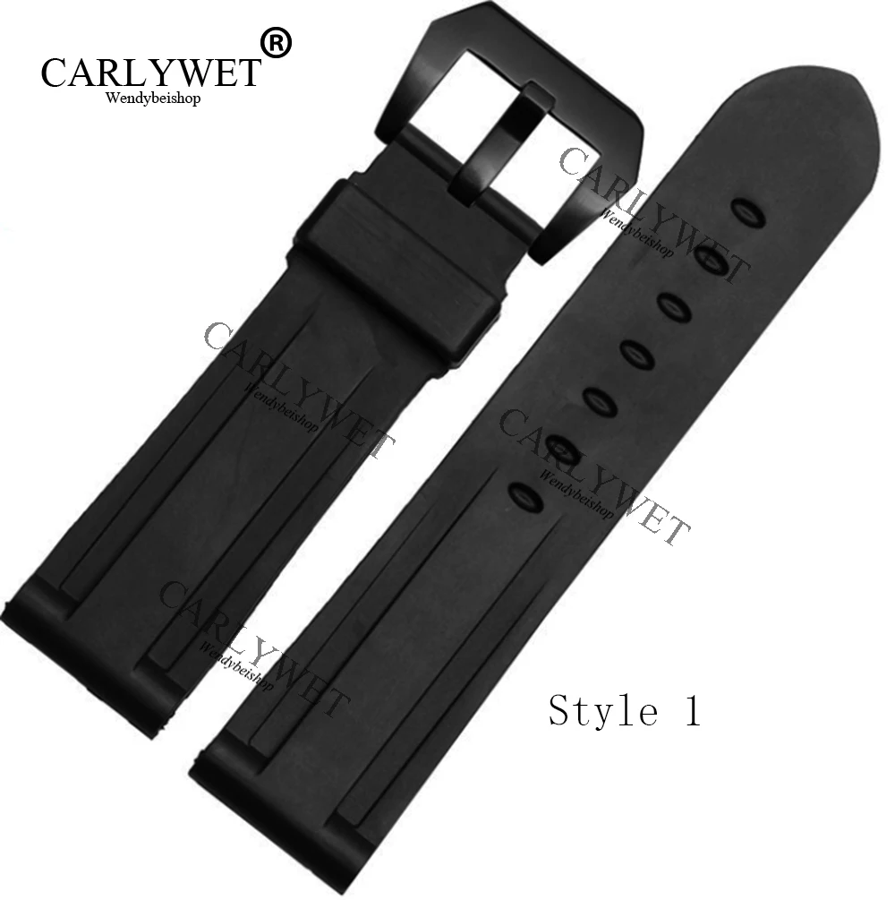 CARLYWET 24 мм черный водонепроницаемый резиновый сменный ремешок для наручных часов