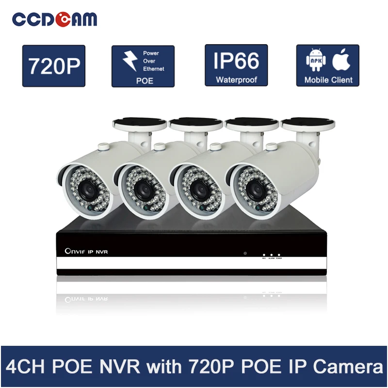 

CCDCAM Hot sale!!! Onvif 4ch poe nvr kit 720P poe ip camera outdoor security system