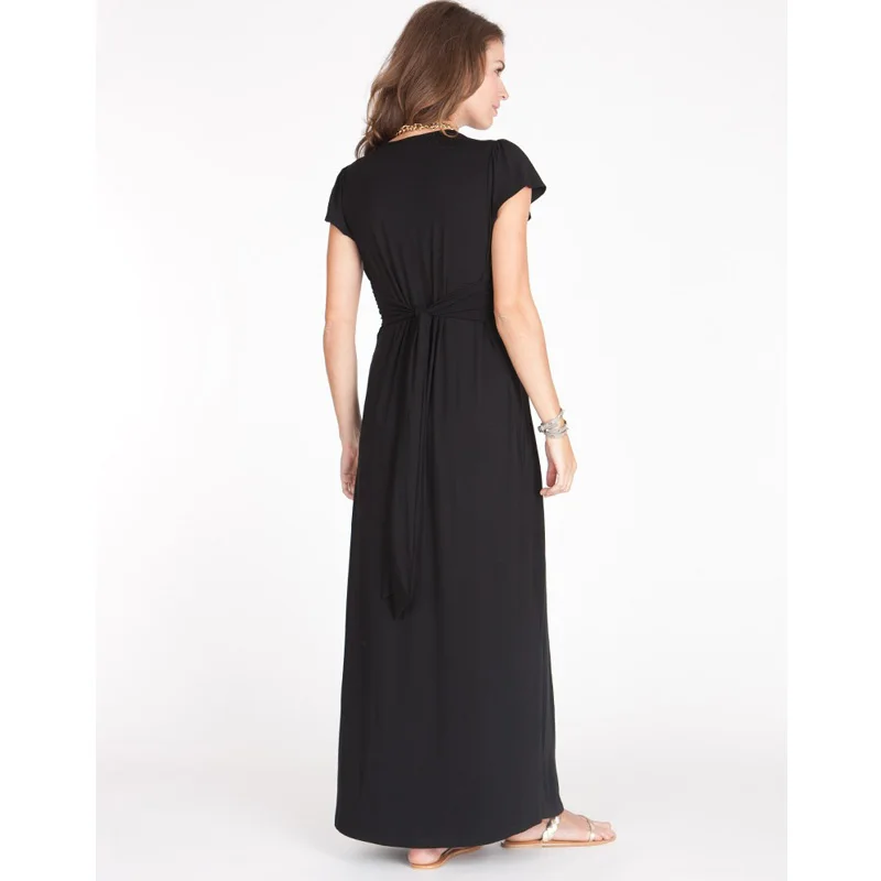 Tencel эластичная для беременных платье с v образным вырезом и коротким рукавом