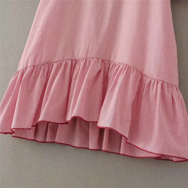 Sexemara женщины sweet оборками цветочные вышивка полосатый dress o шеи половина рукава