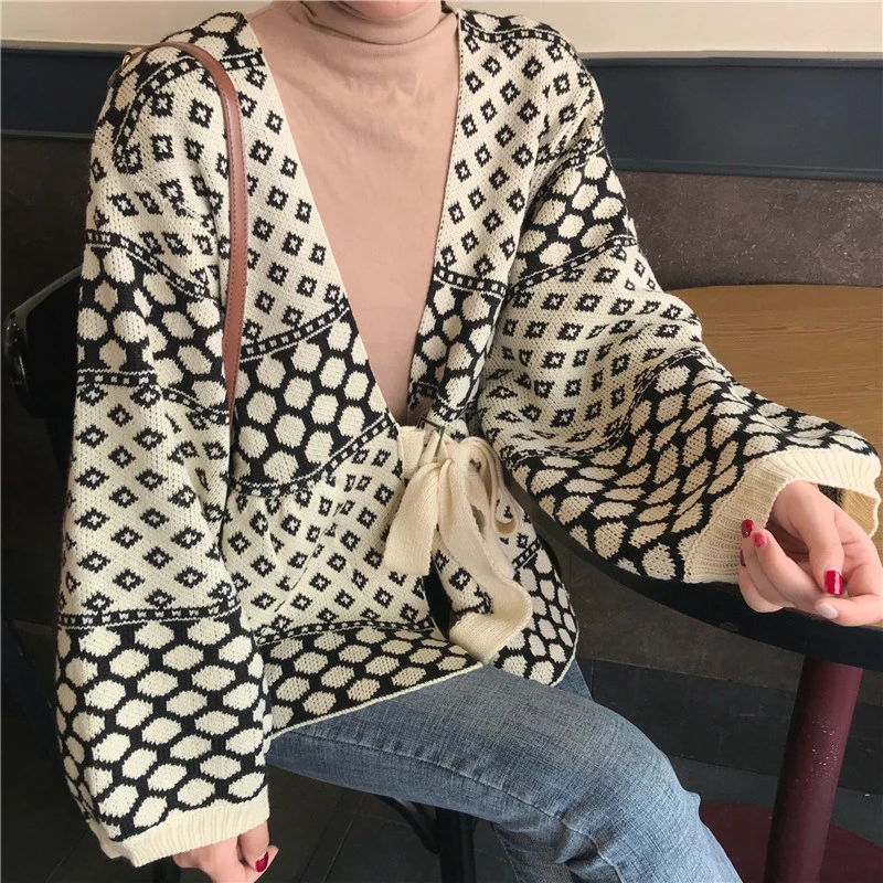 Alien Kitty Fashion Women Autumn Long Sleeve Jacket 2018 Ladies Elegant Open Stitch Loose Geometric Sashes Sweater Coat Casacos | Женская