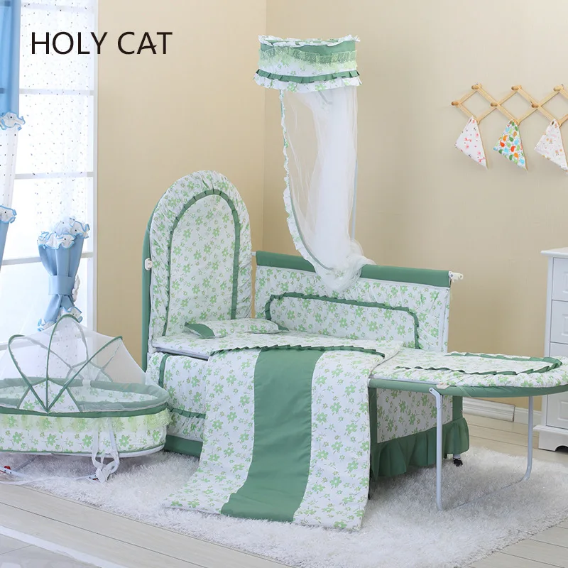 HOLYCAT Колыбель режим европейская роскошная тканевая кроватка многофункциональная Регулируемая игровая кровать Бесплатное постельное белье 4 шт. подарки