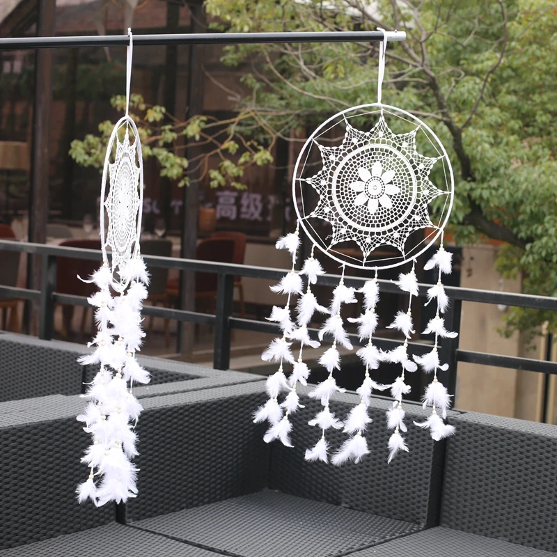 

White Large Dream Catcher Net with Feathers Dreamcatcher Boho Pendant Wedding Hanging Decoration Garden Ornaments Outdoor 1pc