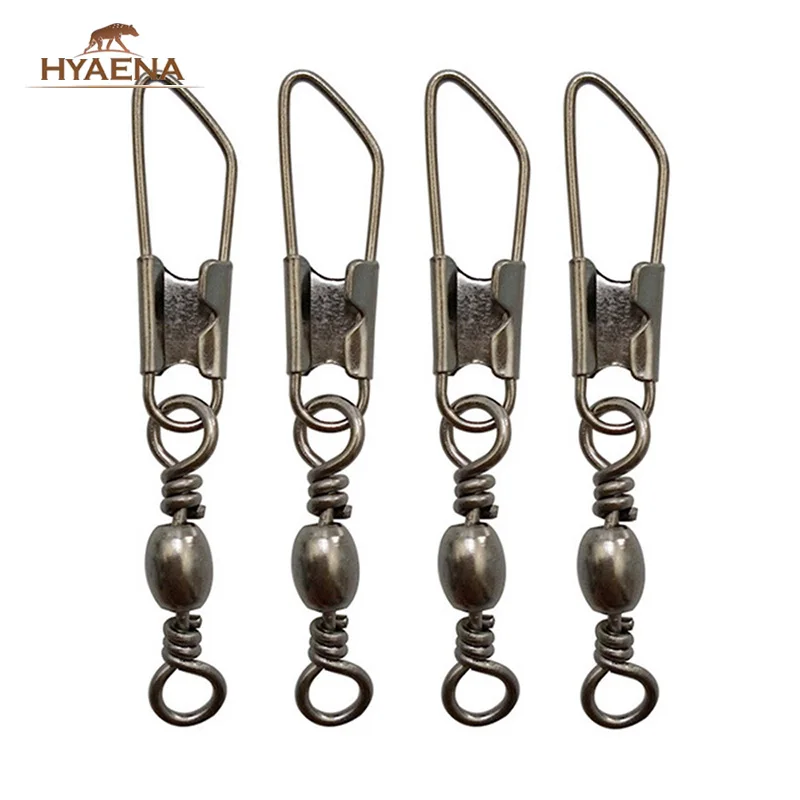 

Hyaena 50pcs/lot Black Barrel Swivel With Safety Snap Fishing Connector Hooks Terminal Fishing Hook