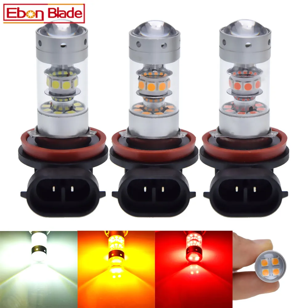 Bombillas LED antiniebla automáticas, lámpara blanca, roja, ámbar, amarilla, 12V, 24V, CC, accesorios para coche, H8, H11, H9, H16, JP, 3030, 140W, 2 uds.