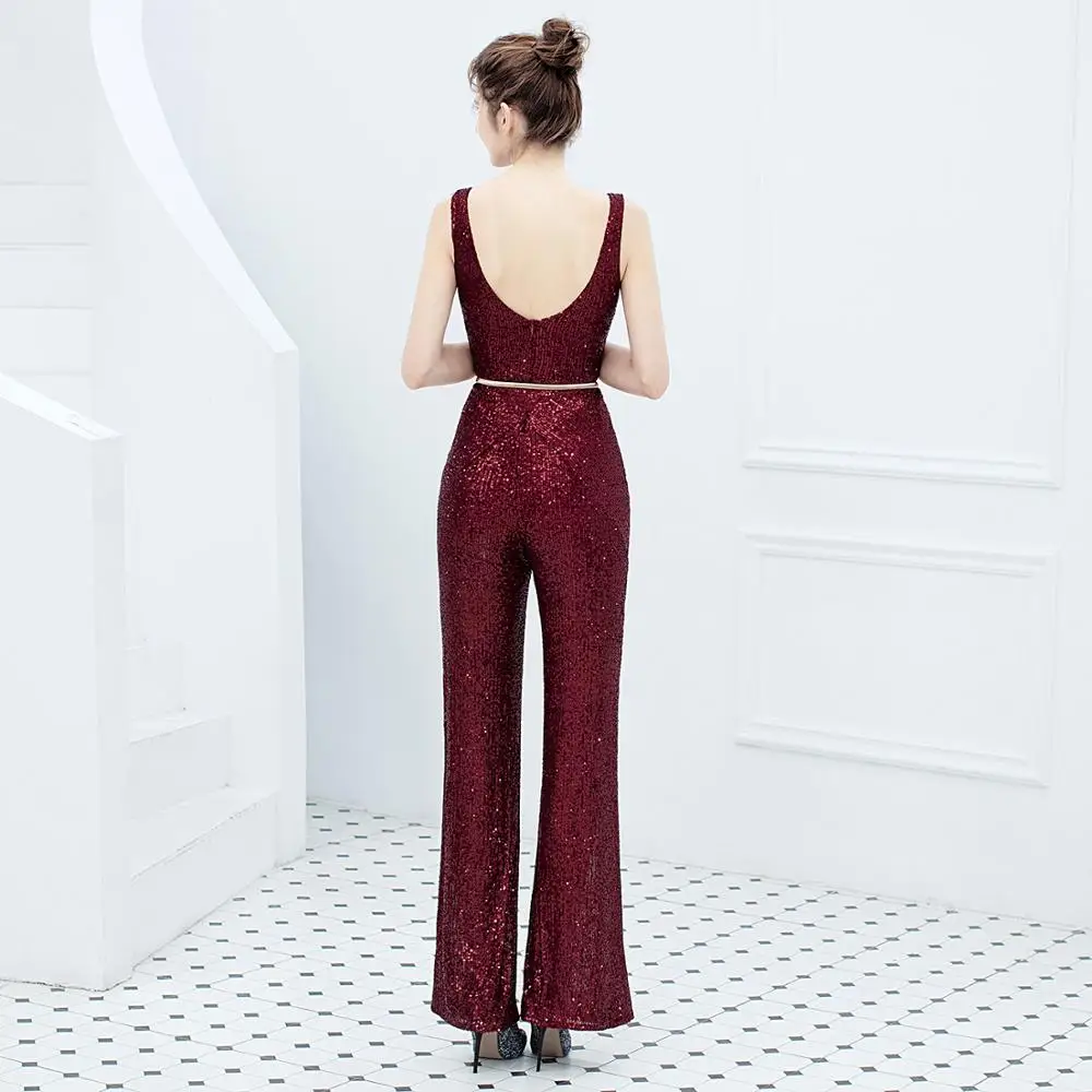 

Sladuo New Summer Women Jumpsuit Elegant Sequined Sexy Deep V Neck Sleevelss Celebrity Night Club Party Jumpsuits Rompers
