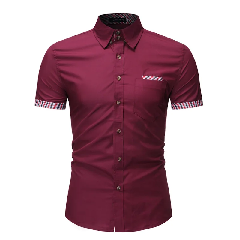 

Men Short Sleeve Shirt Men's Plaid Contrast Splicing Shirt Men's Casual Shirt Men's Solid Color Lapel Tops DaZT-9019