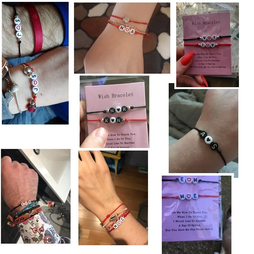 IYOE, 2 шт./пара, на заказ, черный, красный, с нитью, сделай сам, с буквами, Парные браслеты для женщин и мужчин, с именем сердца, счастливый красный браслет, ювелирные изделия для дружбы браслеты мужские
