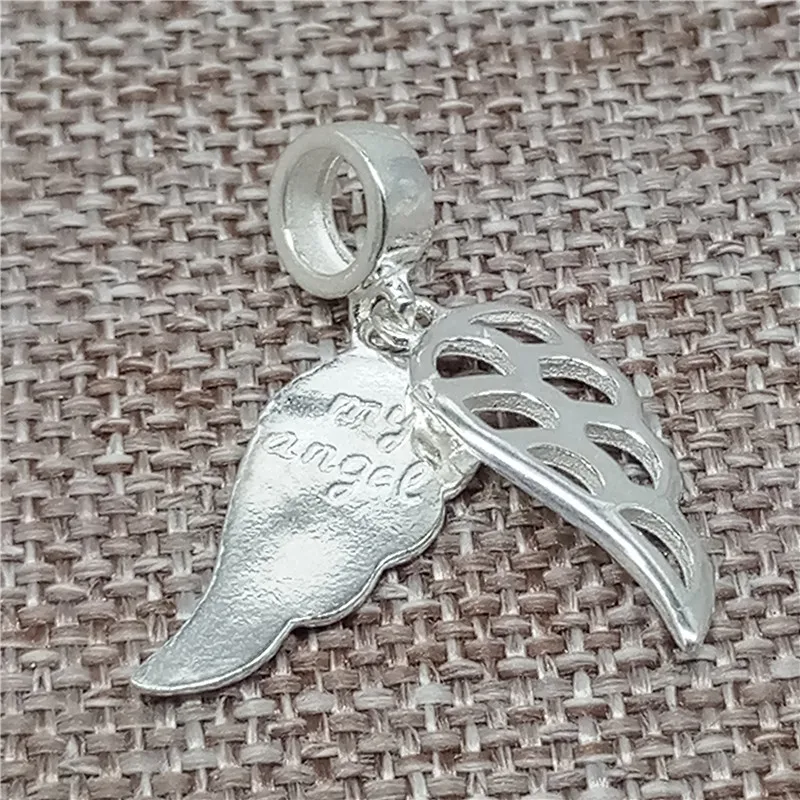 

4 Pieces of 925 Sterling Silver Shiny My Angel Double Wing Charms Love Pendants for Bracelet Necklace