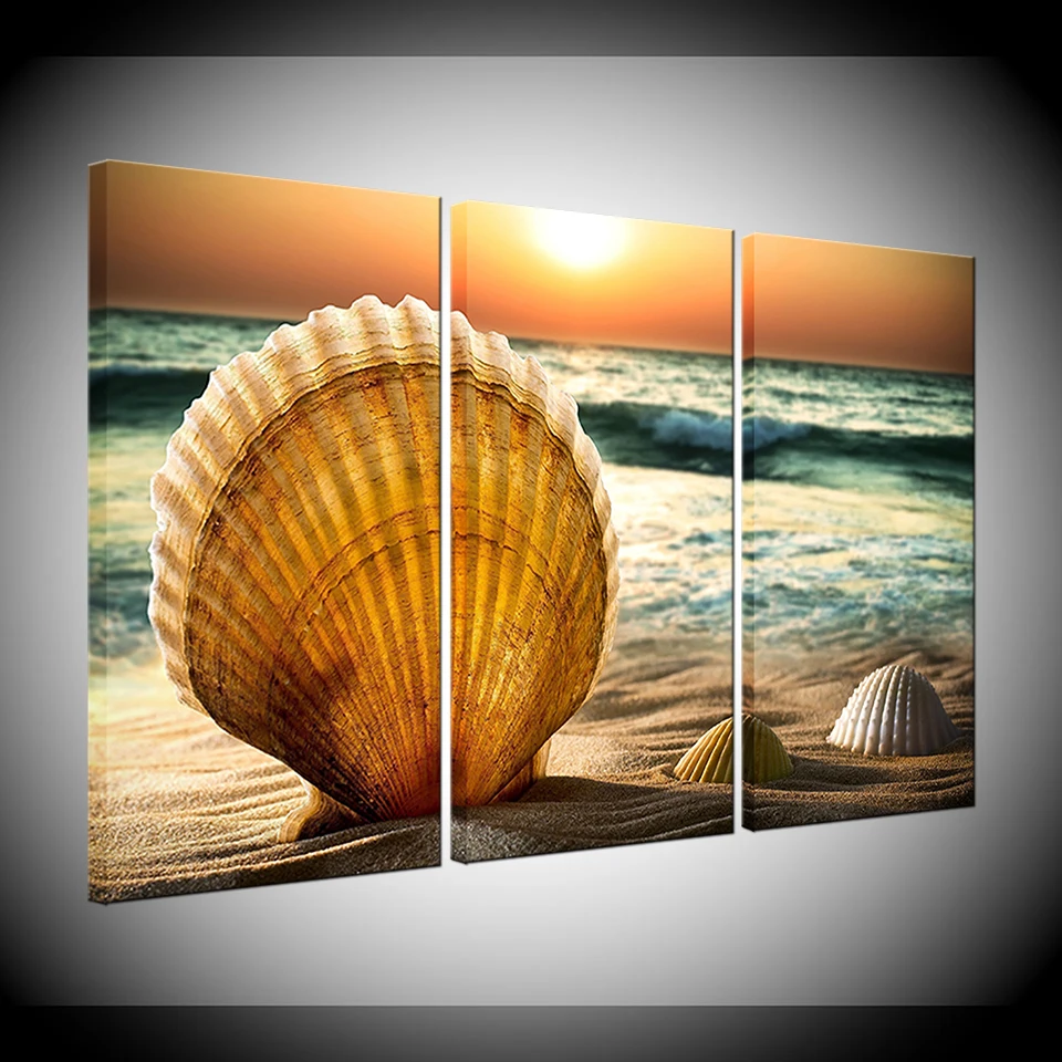 

HD Wall Modern Canvas Printed Art Framework Pictures 3 Pieces Sand Beach Shell Starfish Seascape Paintings Home Decor Posters