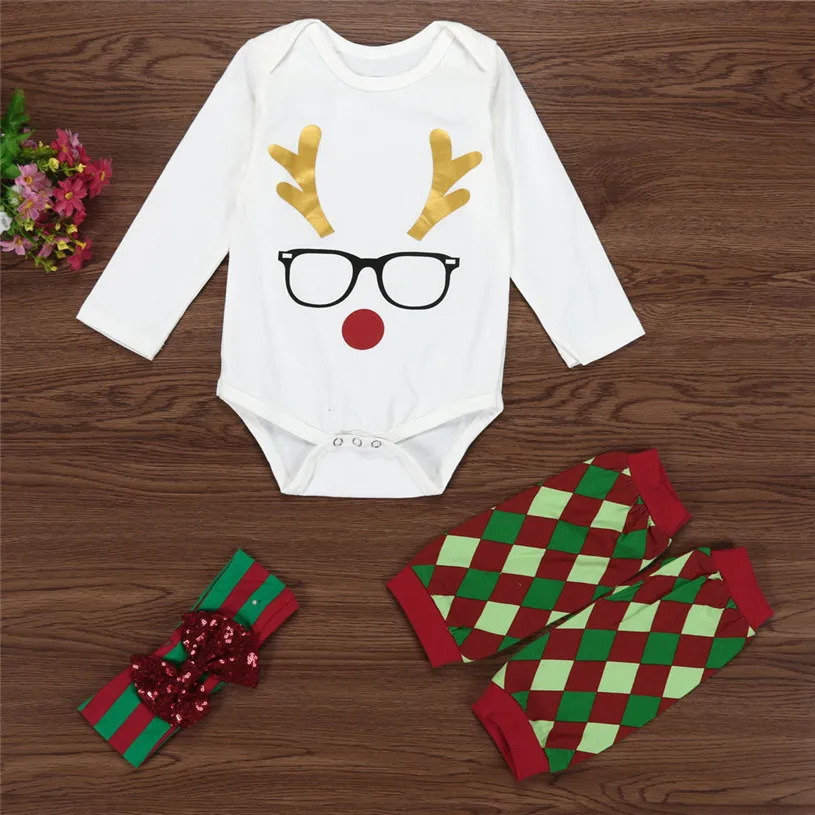 2017 Рождественский комбинезон с оленем для маленьких девочек гетры повязка на