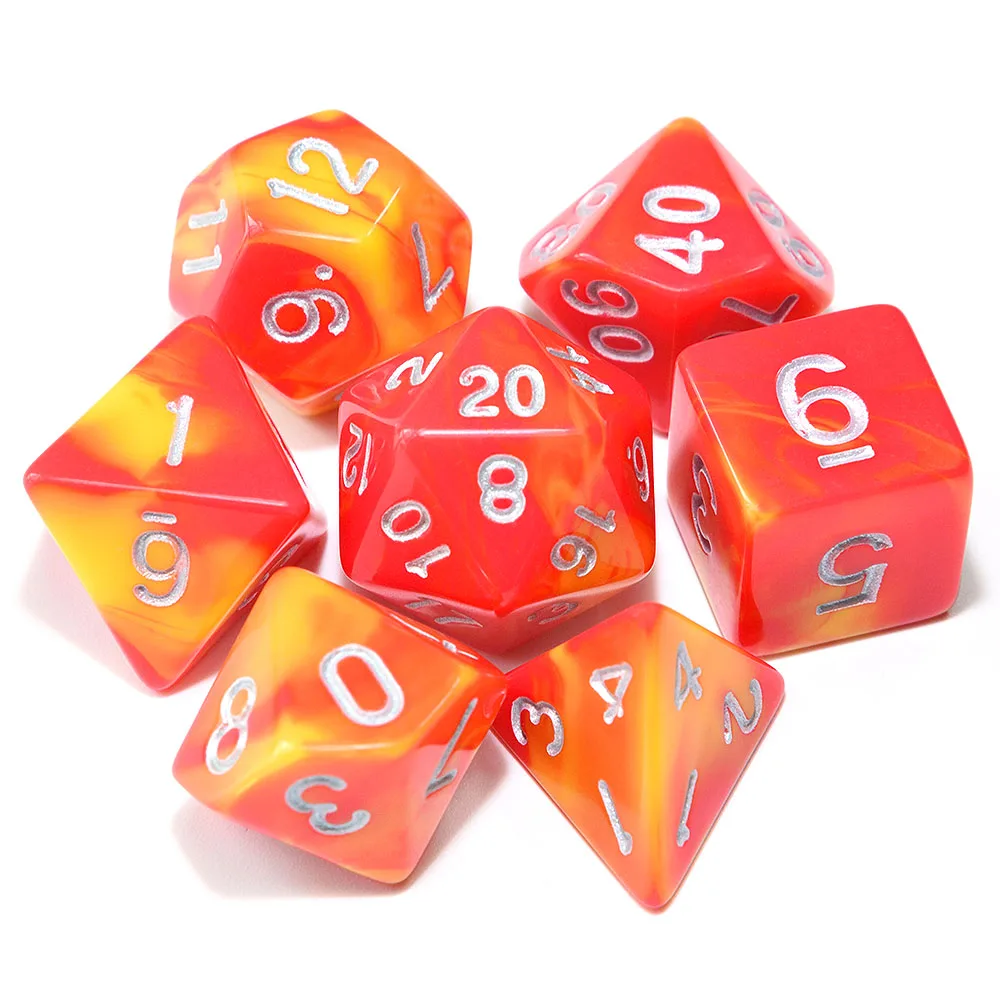 20 Red Yellow Многогранные DnD смешанные цвета кости 7 шт./компл. для ролевой игры «Подземелья и Драконы настольные игры D4, D6, D8, D10, D%, D12, D20 - Цвет: 20 Red Yellow