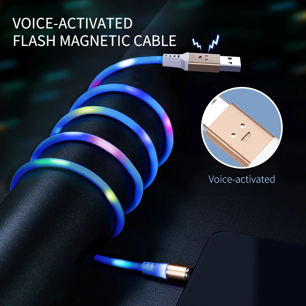KISSCASE 1 м USB Магнитный зарядный кабель для Xiaomi Huawei Micro Type C Samsung LED Голосовое