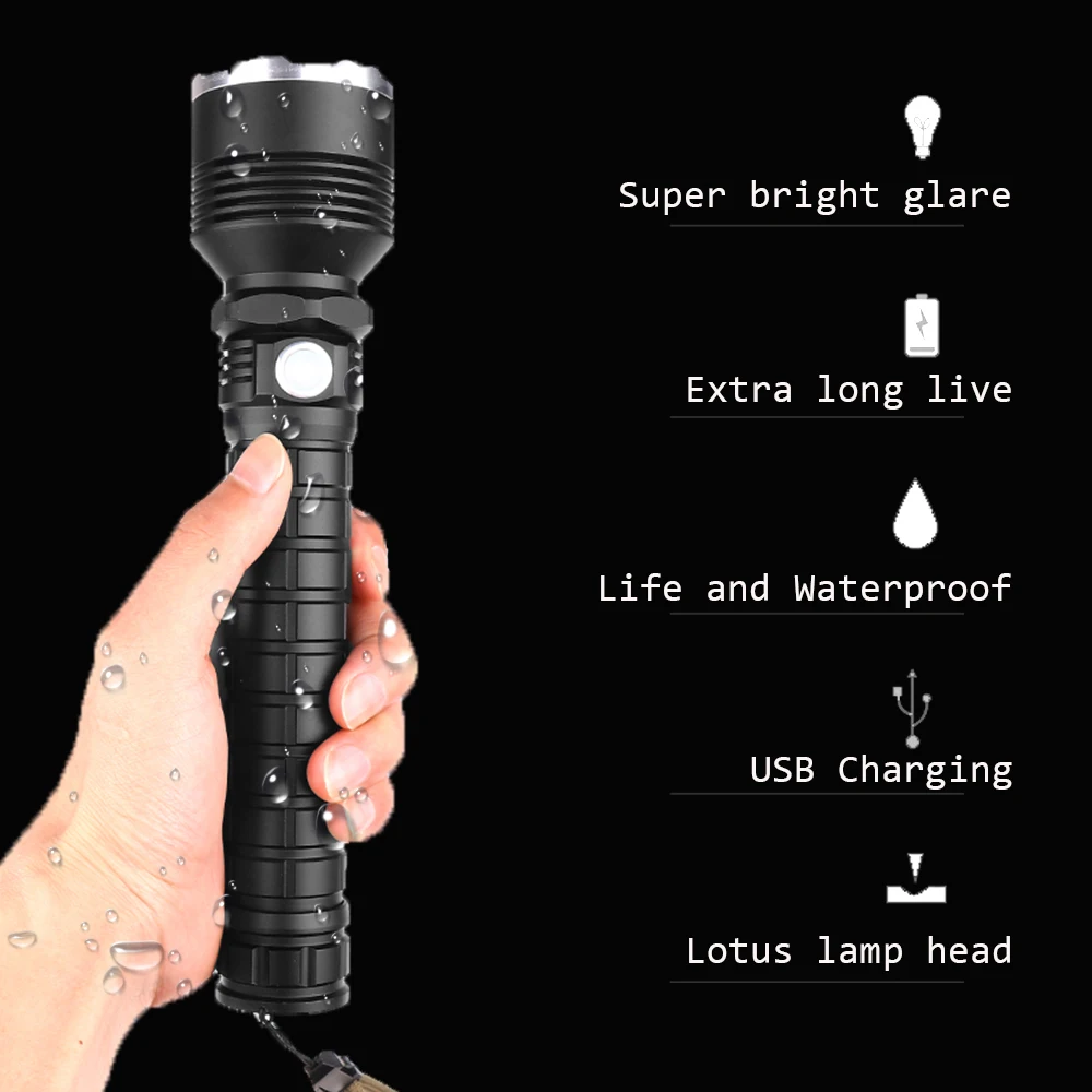 80000LM мощный светодиодный фонарик XHP70.2/XHP50 USB Зарядка зум фонарь lanter 26650/18650 батарея