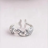 new retro silver plated jewelry thai silver fashion small goldfish pisces fish kiss animal elegant opening rings r143