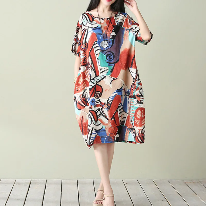 Ilstile 2017 по Размеры D Для женщин короткий рукав Цветочный принт с круглым вырезом