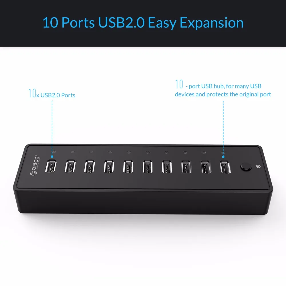 ORICO P10 U2 10 портов USB 2 0 концентратор EU/UK/US/AU разъем практичный ABS для