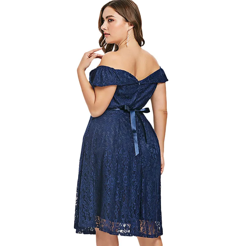 PlusMiss плюс Размеры 5XL Винтаж Ретро вязаный крючком Туника Вечеринка платья Для