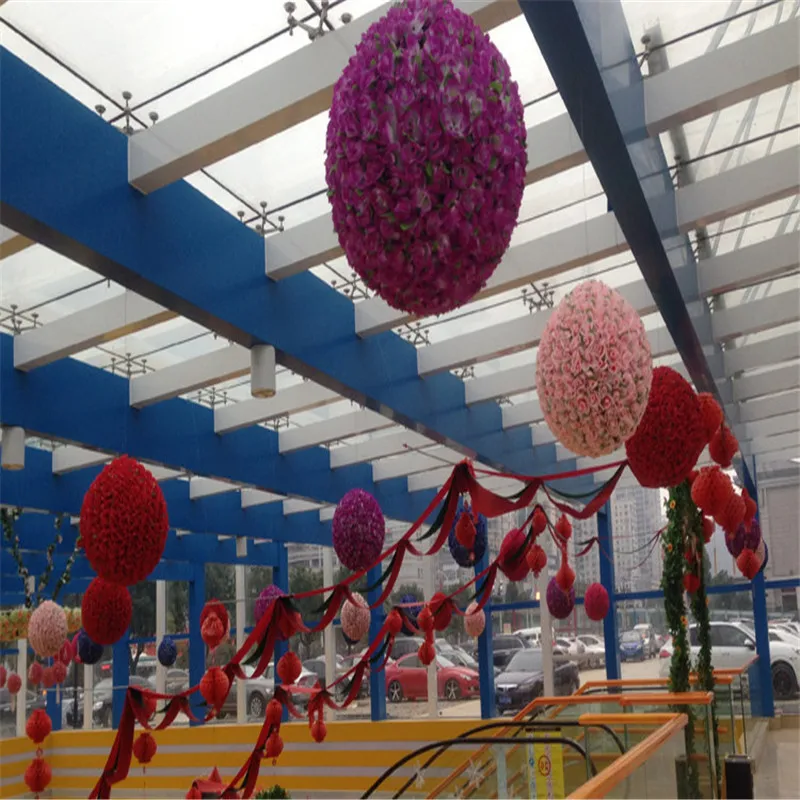 

Silk Rose Hanging Decorative Flower Ball Centerpieces Wedding Kissing Balls Pomanders Mint Wedding Decoration Ball